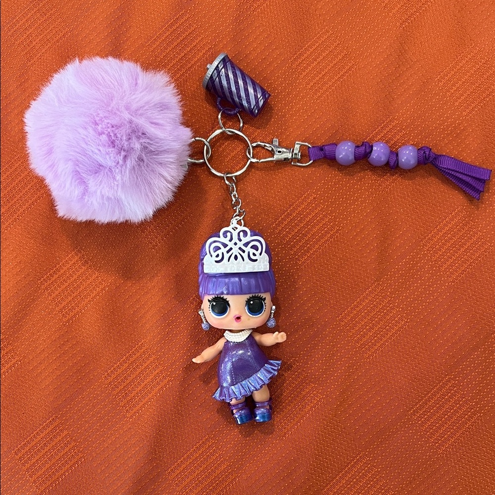 Purple Keychain with LOL Surprise Doll and Pom Pom
